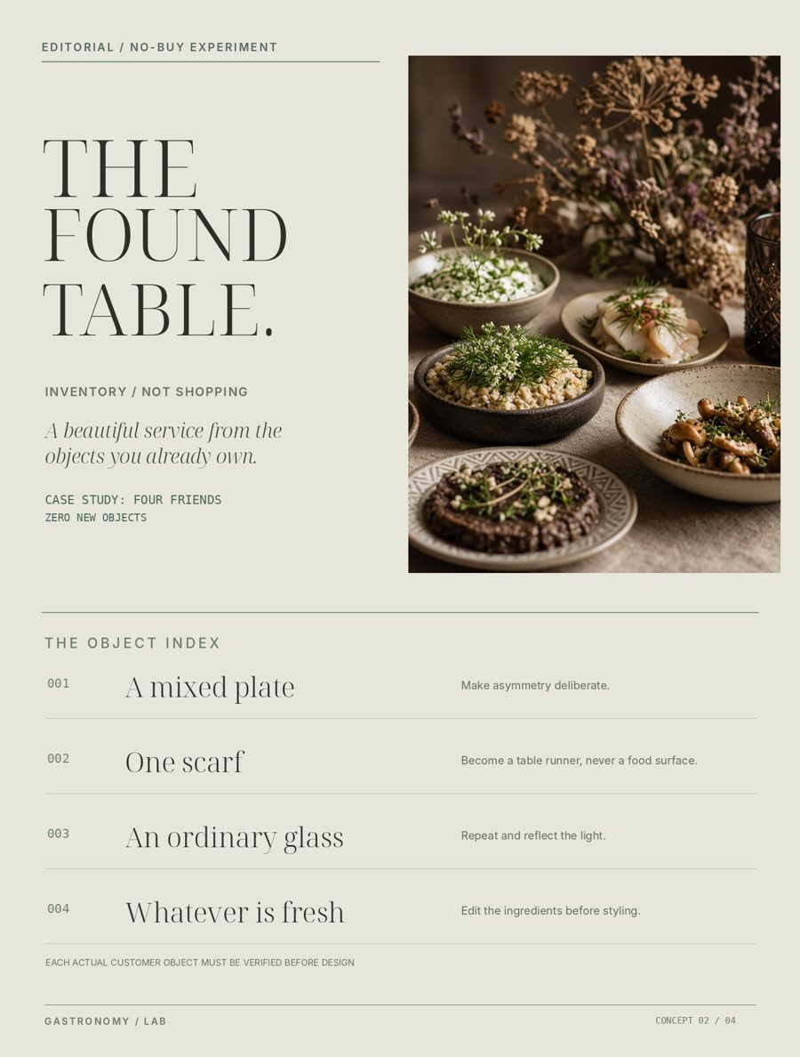 The Found Table: a light, natural inventory menu