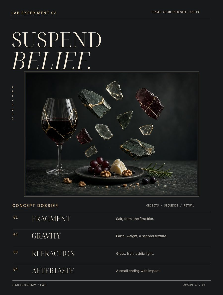 Suspend Belief: a mineral, specimen-style menu