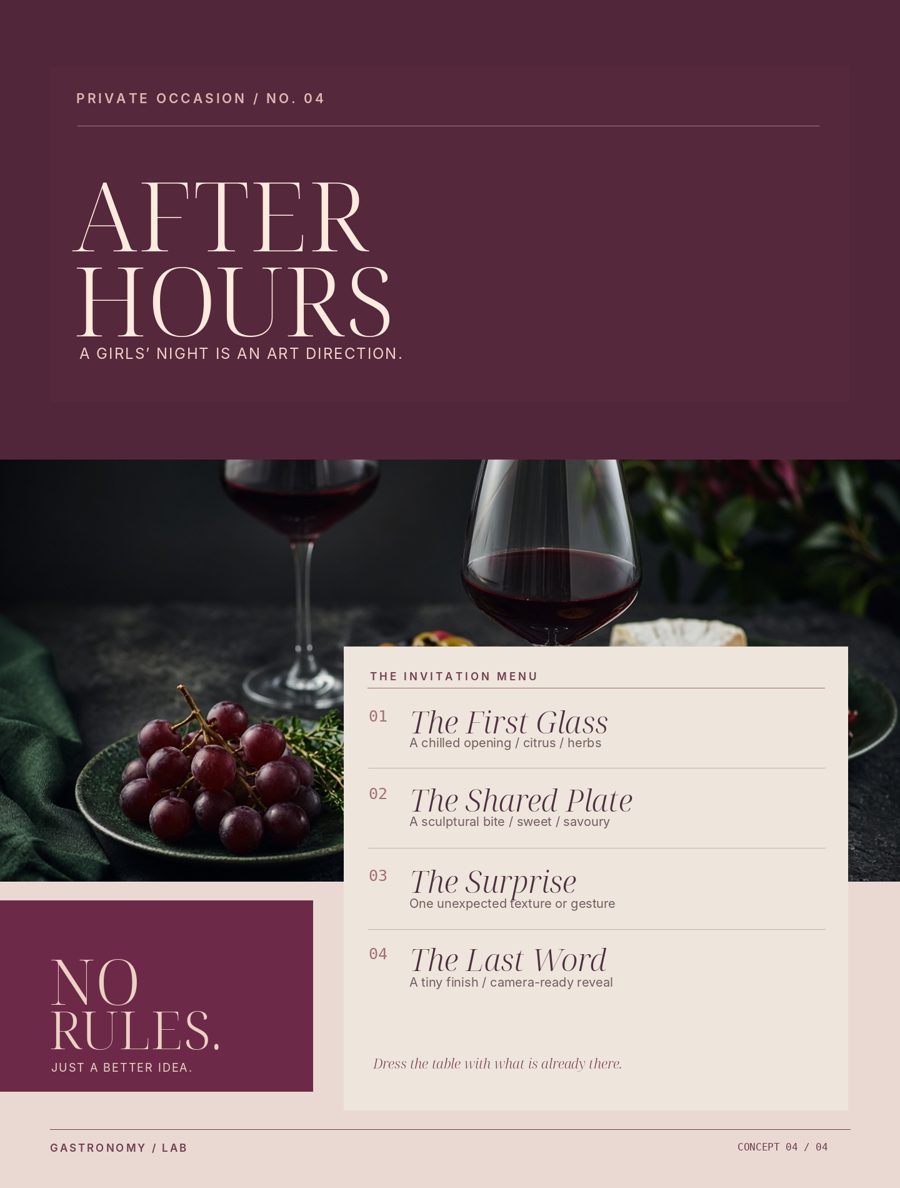 After Hours: a wine and powder invitation menu
